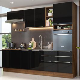 Armário de Cozinha Completa 260cm Rustic/Preto Lux Madesa 08 Branco/Preto