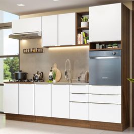 Armário de Cozinha Completa 260cm Rustic/Branco Veludo Lux Madesa 08 Branco