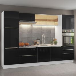 Cozinha Completa Madesa Lux com Armário e Balcão - Branco/Preto Branco/Preto