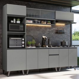 Armário de Cozinha Completa 260cm Cinza Nice Madesa 01 Cinza