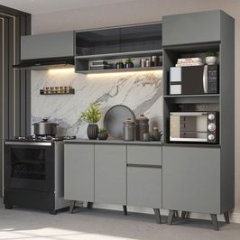 Armário de Cozinha Completa 260cm Cinza Nice Madesa 03 Cinza