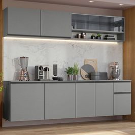 Armário de Cozinha Completa Suspenso 240cm Cinza Nice Madesa 05 Cinza