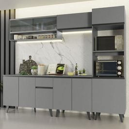 Armário de Cozinha Completa 260cm Cinza Nice Madesa 06 Cinza