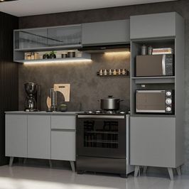 Armário de Cozinha Completa 260cm Cinza Nice Madesa 08 Cinza