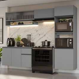 Armário de Cozinha Completa Suspenso 260cm Cinza Nice Madesa 11 Cinza