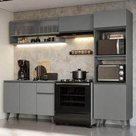 Armário de Cozinha Completa 260cm Cinza Nice Madesa 09 Cinza