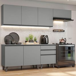 Armário de Cozinha Completa 260cm Cinza Nice Madesa 12 Cinza