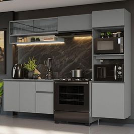 Armário de Cozinha Completa Suspenso 260cm Cinza Nice Madesa 10 Cinza