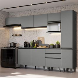 Armário de Cozinha Completa 300cm Cinza Nice Madesa 05 Cinza