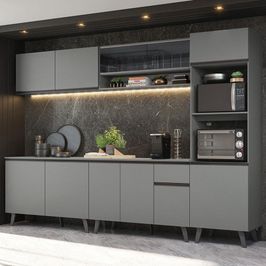 Armário de Cozinha Completa 300cm Cinza Nice Madesa 01 Cinza