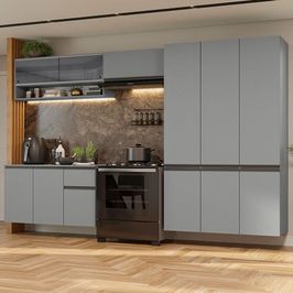 Armário de Cozinha Completa Suspenso 320cm Cinza Nice Madesa 04 Cinza