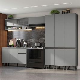 Armário de Cozinha Completa 320cm Cinza Nice Madesa 03 Cinza