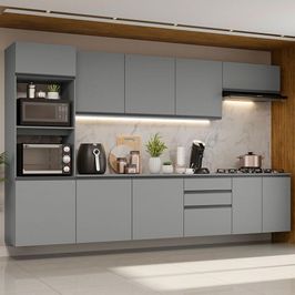 Armário de Cozinha Completa Suspenso 320cm Cinza Nice Madesa 07 Cinza