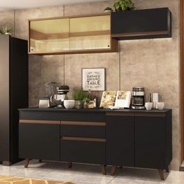 Cozinha Compacta Madesa Reims 190001 com Armário e Balcão - Preto/Rustic Preto/Rustic