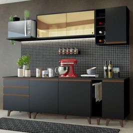 Cozinha Completa Madesa Reims 235001 com Armário e Balcão - Preto Preto