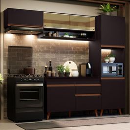 Cozinha Completa Madesa Reims 250004 com Armário e Balcão - Preto Preto