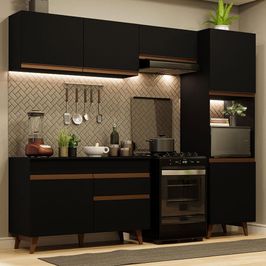 Armário de Cozinha Completa 250cm Preto Reims Madesa 06 Preto