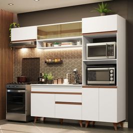 Cozinha Completa Madesa Reims 260007 com Armário e Balcão - Branco Branco