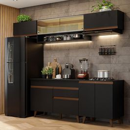 Armário de Cozinha Completa 260cm Preto Reims Madesa 11 Preto