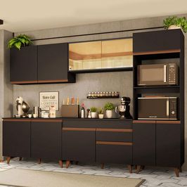 Cozinha Completa Madesa Reims 310001 com Armário e Balcão - Preto Preto