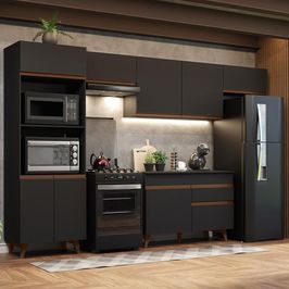Cozinha Completa Madesa Reims 330001 com Armário e Balcão - Preto Preto