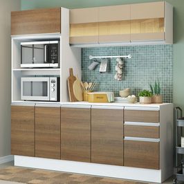 Armário de Cozinha Compacta 100% MDF 190 cm Branco/Rustic/Crema Smart Madesa 01 Branco/Rustic/Crema