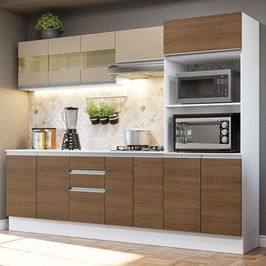 Armário de Cozinha Completa 100% MDF 250 cm Branco/Rustic/Crema Smart Madesa 02 Rustic/Branco/Crema