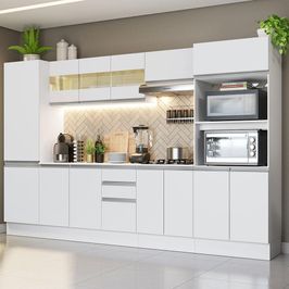 Armário de Cozinha Completa 100% MDF 300 cm Frentes Branco Smart Madesa 01 Branco