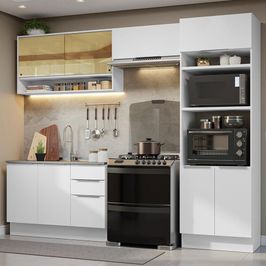 Armário de Cozinha Completa 270cm Branco Stella Madesa 07 Branco
