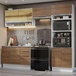 Armário de Cozinha Completa 270cm Branco/Rustic Stella Madesa 07 Branco/Rustic