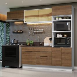 Armário de Cozinha Completa 270cm Branco/Rustic Stella Madesa 08 Branco/Rustic