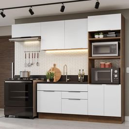 Armário de Cozinha Completa 270cm Rustic/Branco Stella Madesa 10 Rustic/Branco