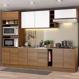 Cozinha Completa Madesa Stella 290001 com Armário e Balcão Rustic/Rustic/Branco