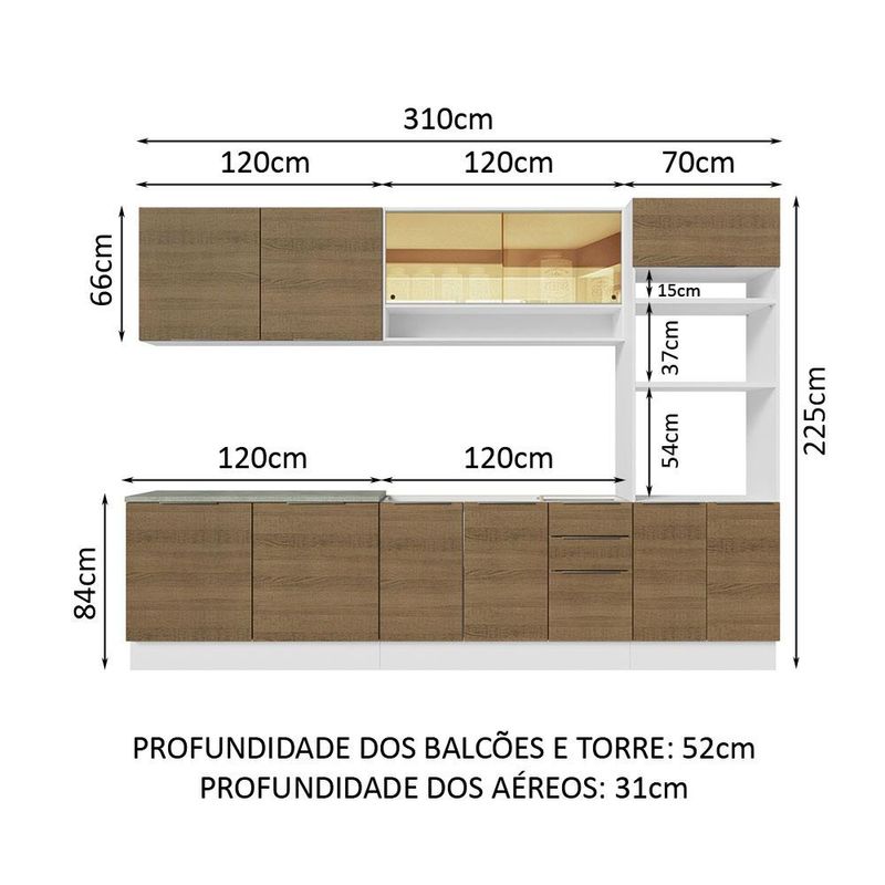 Armário de Cozinha Completa 310cm Rustic Stella Madesa 02