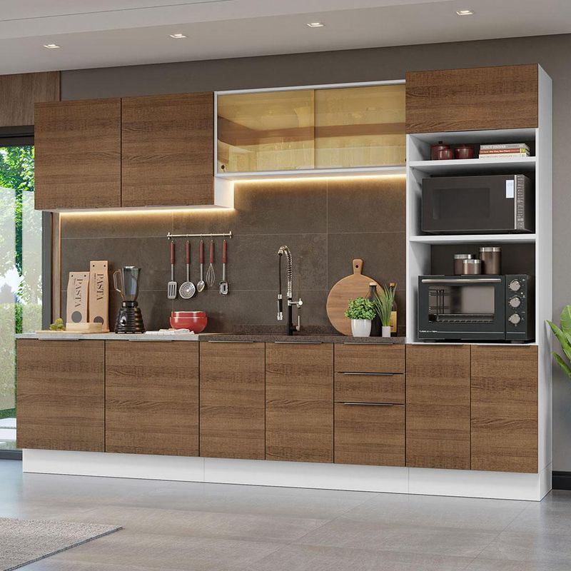 Armário de Cozinha Modulado de Canto Direito 4 Peças CP39 com Pia Inox Castanho/Preto