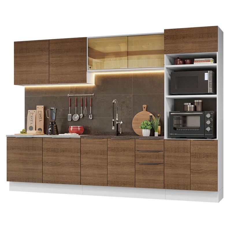 Armário de Cozinha Modulado de Canto Direito 4 Peças CP39 com Pia Inox Castanho/Preto