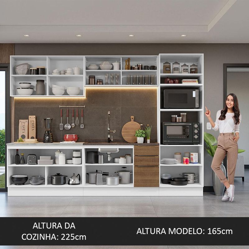 Armário de Cozinha Modulado de Canto Direito 4 Peças CP39 com Pia Inox Castanho/Preto