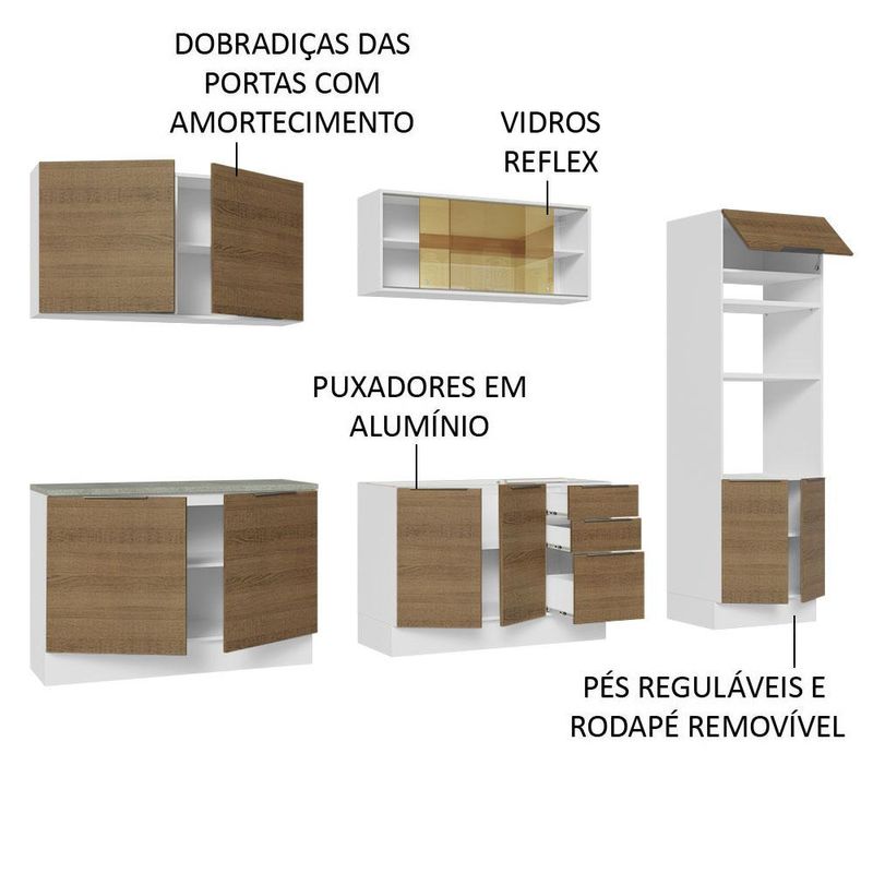 Armário de Cozinha Modulado de Canto Direito 4 Peças CP39 com Pia Inox Castanho/Preto