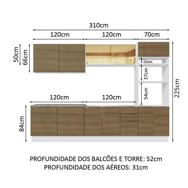 Armário de Cozinha Modulado de Canto Direito 4 Peças CP39 com Pia Inox Castanho/Preto