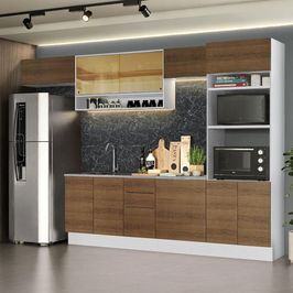Armário de Cozinha Completa 330cm Branco/Rustic Stella Madesa 06 Branco/Rustic