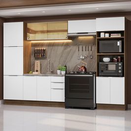 Armário de Cozinha Completa 330cm Rustic/Branco Stella Madesa 07 Rustic/Branco