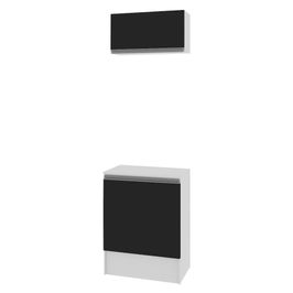 Kit Madesa Topazio 60 cm 2 Portas com Armário Aéreo e Balcão - Branco/Preto Branco/Preto