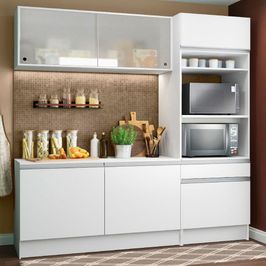 Cozinha Compacta Madesa Topazio Pop com Armário, Balcão e Tampo Branco Branco