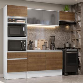 Cozinha Completa Madesa Topazio com Um Balcão, Armário e Tampo - Branco/Rustic Branco/Rustic