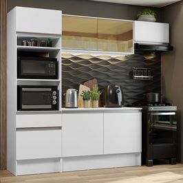 Cozinha Completa Madesa Diamante com Um Balcão, Armário e Tampo - Branco Branco
