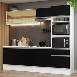 Armário de Cozinha Completa 240cm Branco/Preto Diamante Madesa 06 Branco/Preto