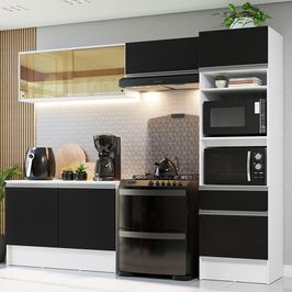 Armário de Cozinha Completa 260cm Branco/Preto Diamante Madesa 02 Branco/Preto