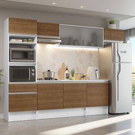 Cozinha Completa Madesa Topazio 300001 com Armário, Balcão e Tampo - Branco/Rustic Branco/Rustic