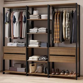 Guarda-Roupa Closet Modulado Valencia 4 Gavetas 199cm Rustic/Preto Madesa 02 Rustic/Preto