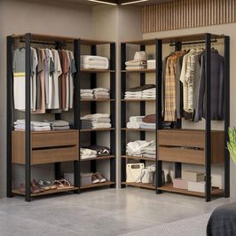 Guarda-Roupa Closet Modulado Valencia 4 Gavetas 358cm Rustic/Preto Madesa 04 Rustic/Preto